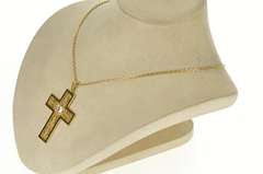 18K Yellow Gold 0.22 Ct Rose Cut Diamond Filigree Cross Pendant