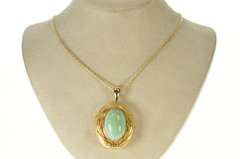 14K Yellow Gold 1960's Ornate Turquoise Photo Picture Locket Pendant