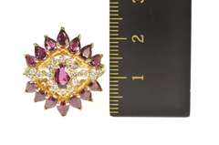 14K Yellow Gold 2.32 Ctw Ruby Diamond Halo Pear Statement Ring