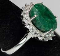 Gorgeous Diamond-Cut Natural Emerald & White Topaz Ring in Sterling