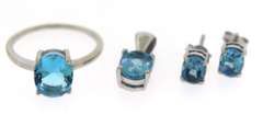 Sterling Silver Blue Topaz Ring, Earrings and Pendant