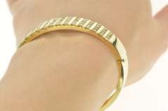 14K Yellow Gold 5.44 Ctw Diamond Bar Channel Wide Bangle Bracelet