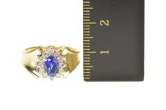 10K Yellow Gold Oval Syn. Sapphire Diamond Halo Engagement Ring