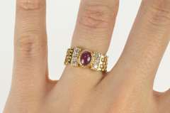 10K Yellow Gold Oval Ruby Diamond Accent Panther Chain Ring