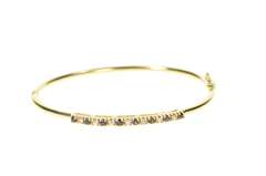 14K Yellow Gold Sapphire Diamond Inset Oval Statement Bangle Bracelet