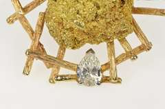 14K Yellow Gold 0.63 Ct Pear Diamond Raw Nugget Geometric Pin/Brooch