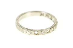 18K White Gold Art Deco Ornate Etched Diamond Wedding Band Ring