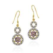18K Gold over Sterling Silver Amethyst Flower & Diamond Accent Double Circle Earrings