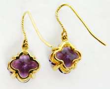 High End 18K Large Amethyst & Diamond Drop Earrings