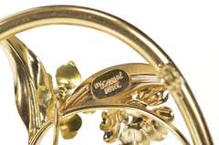 10K Yellow Gold 0.51 Ctw Diamond Flower Horseshoe Statement Pin/Brooch