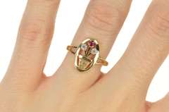14K Yellow Gold Ruby Diamond Floral Bouquet Flower Pot Ring