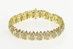 10K Yellow Gold 4.00 Ctw Diamond Cluster X Link Tennis Bracelet