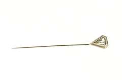 14K White Gold Art Deco Triangle Blue Topaz Ornate Stick Pin