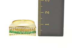 18K Yellow Gold 0.81 Ctw Emerald Diamond Squared Statement Ring
