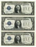 3 Crisp AU to CU 1928-A Series $1 Silver Certificates
