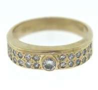 Handsome Bezel Set Center & Single Cut Pave Diamond Ring