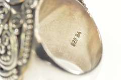 Sterling Silver Ornate Decorative Red Jasper Statement Ring