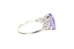 10K White Gold Oval Amethyst Cluster Diamond Accent Cocktail Ring
