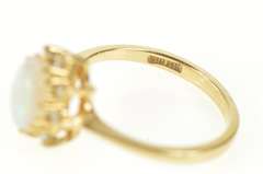 14K Yellow Gold Natural Opal Diamond Halo Engagement Ring