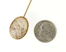 14K Yellow Gold Retro Oval Rutilated Quartz Cabochon Stick Pin