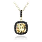 Gold Tone over Sterling Silver 3ct Citrine & Black Spinel Cushion Cut Necklace
