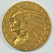 Key date 1911-S US $5 Indian Gold Piece in BU