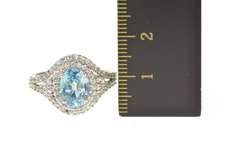 10K Yellow Gold Oval Blue Topaz Diamond Halo Cocktail Ring