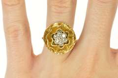 14K Yellow Gold 1950's Diamond Cluster Frilly Round Cocktail Ring