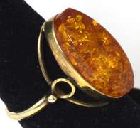 Sterling Silver Vermeil Amber Ring