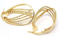 Trendy 14kt Yellow Gold Diamond Cut Interlocking Hoop Earrings