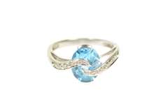 14K White Gold Oval Blue Topaz Diamond Wavy Statement Ring