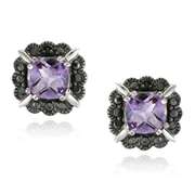 Sterling Silver Amethyst & Black Diamond Accent Stud Earrings