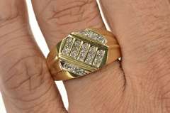 10K Yellow Gold Men's Diamond Squared Geometric Statement Ring