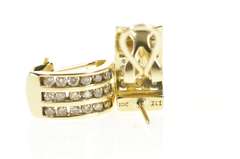 10K Yellow Gold 0.90 Ctw Diamond Inset Channel Oval Hoop Earrings