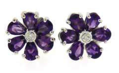 Terrific Amethyst & Diamond Flower Earrings in 18K