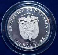 1974 Republic Of Panama 20 Balboas Proof Coin . With Box and COA 4.166 Troy  OZ  of Sterling Silver