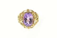 14K Yellow Gold Oval Faceted Amethyst Scrollwork Cocktail Ring