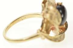 14K Yellow Gold Oval Black Onyx 1960's Leaf Cluster Cocktail Ring