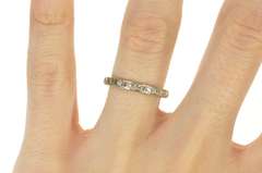 18K White Gold Art Deco Ornate Etched Diamond Wedding Band Ring