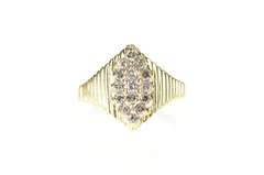10K Yellow Gold Marquise Retro Grooved Diamond Cluster Ring