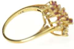 14K Yellow Gold Ruby Diamond Loop Cluster Statement Cocktail Ring