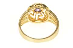 18K Yellow Gold Round Amethyst Greek Key Wave Filigree Ring