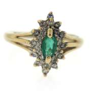 Beautiful Marquise Emerald and Diamond Ring in 14kt
