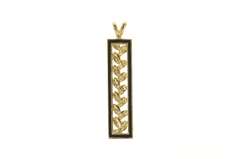 14K Yellow Gold Black Enamel Squared Vine Leaf Statement Pendant