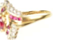 10K Yellow Gold Marquise Syn. Ruby Cubic Zirconia Halo Bypass Ring