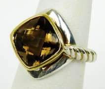 Sterling & 18K Gold Brown Topaz Ring, Size 5