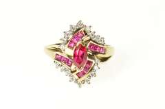10K Yellow Gold Marquise Syn. Ruby Cubic Zirconia Halo Bypass Ring