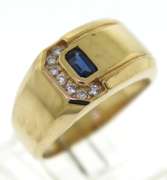 Gent's Diamond and Sapphire Yellow Gold Ring