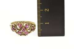 14K Yellow Gold Victorian Ruby Inset Floral Ornate Statement Ring