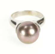 18K White Gold Tahitian Pearl Ornate Bezel Cocktail Ring
